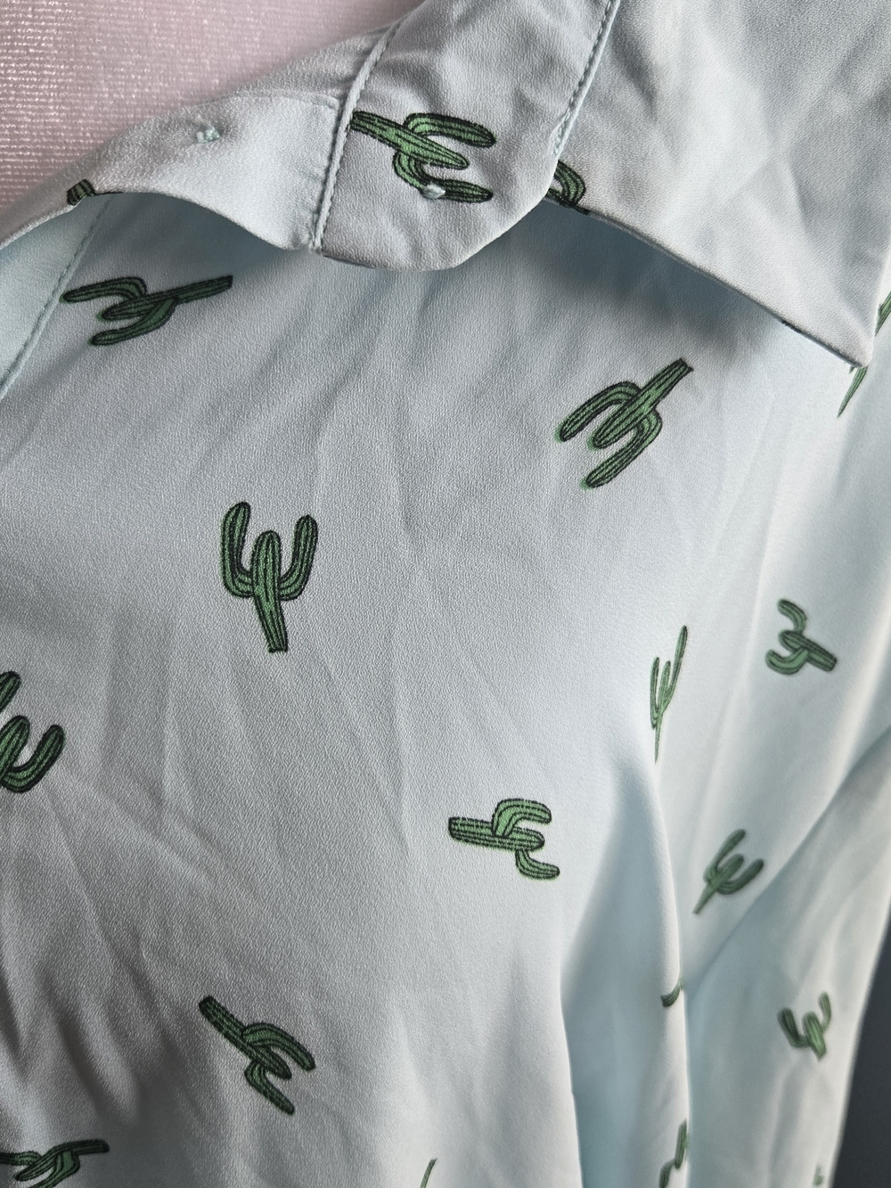 Asos Light Mint Button-Up Blouse with Green Cactus Print - Picture 2 of 4